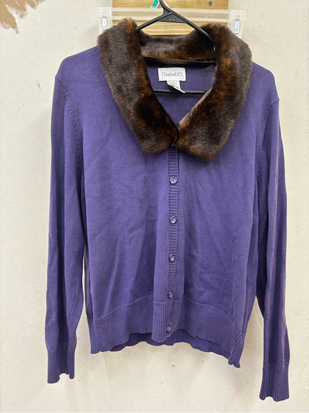 Chadwick’s faux fur collar purple cardigan size 1XL